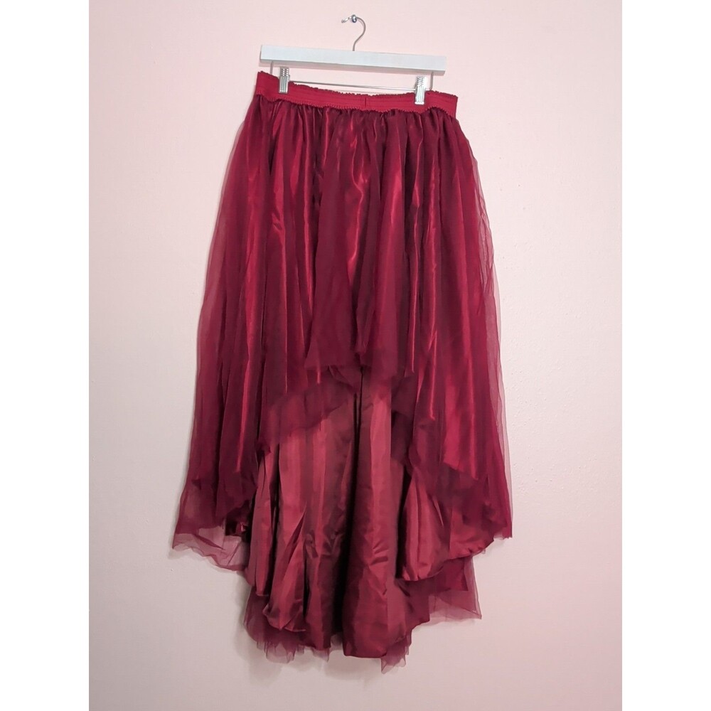 Unbranded High Low Womens Burgundy Red Tulle Skirt Asymmetric Lined Tutu Party - Picture 2 of 7